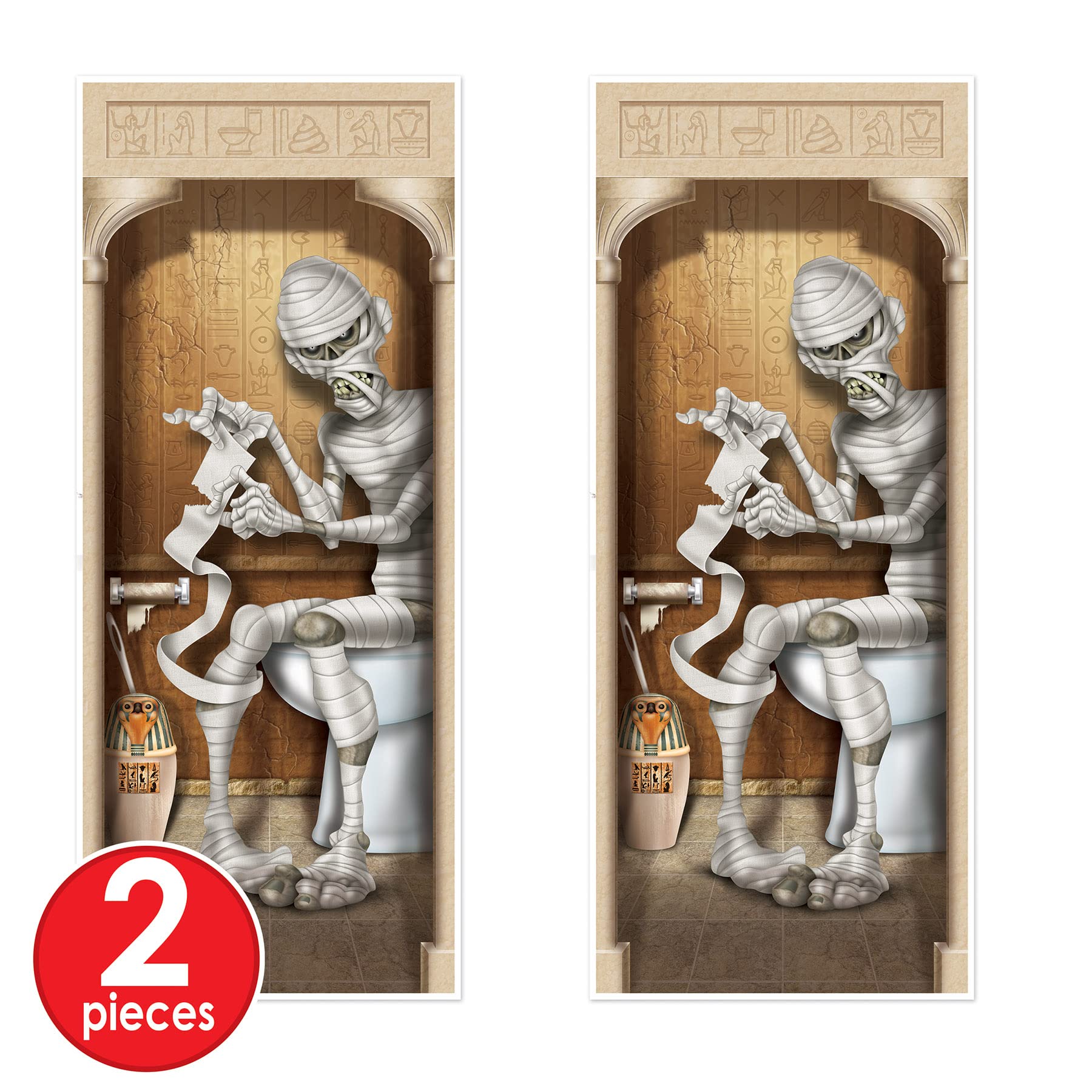 Beistle 2-Pack Mummy Restroom Door Covers, Spooky Halloween Bathroom Decorations, All-Weather Plastic For Haunted House And Tric